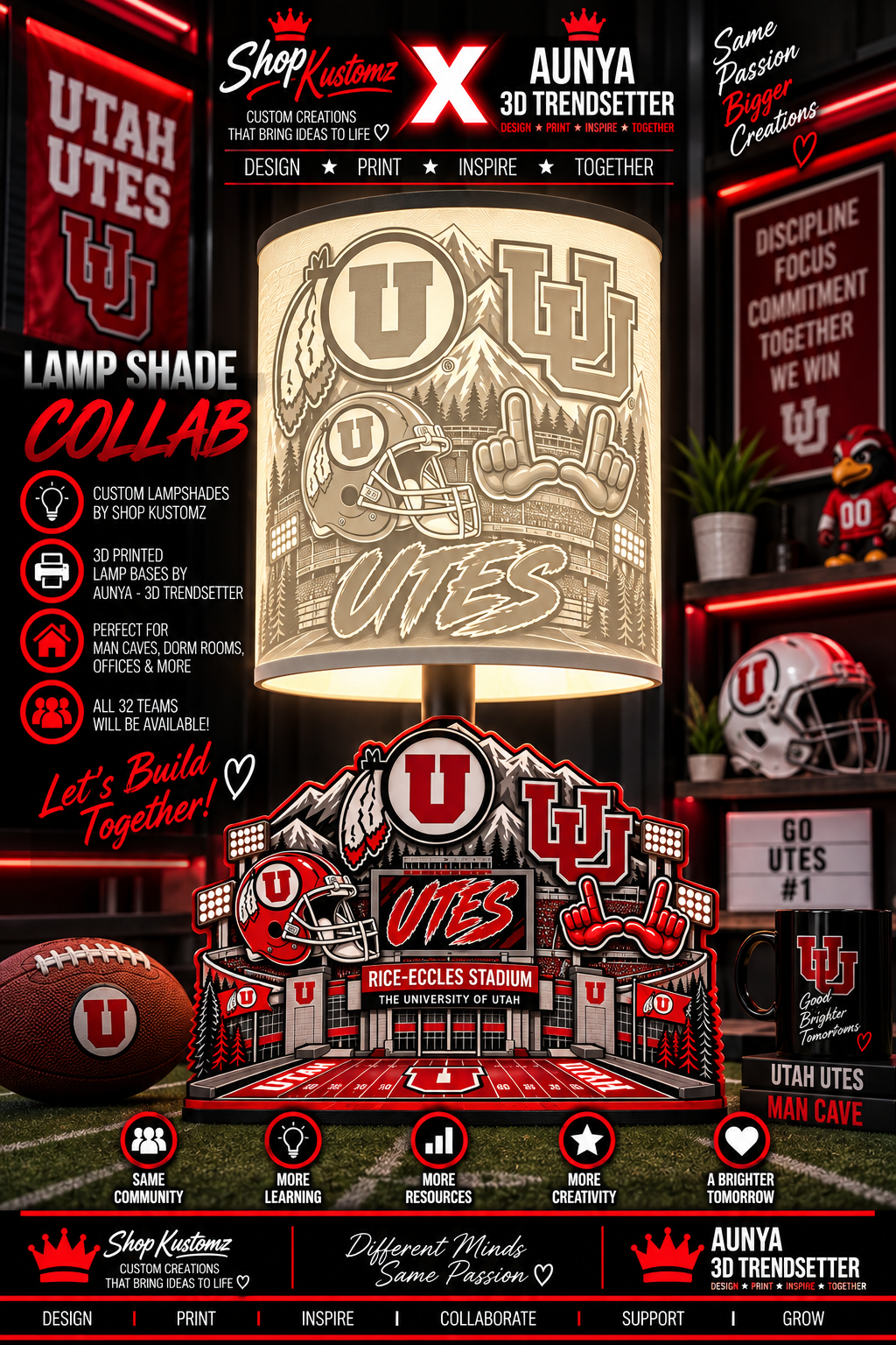 College Sports Theme Inspired Lithophane Lampshade