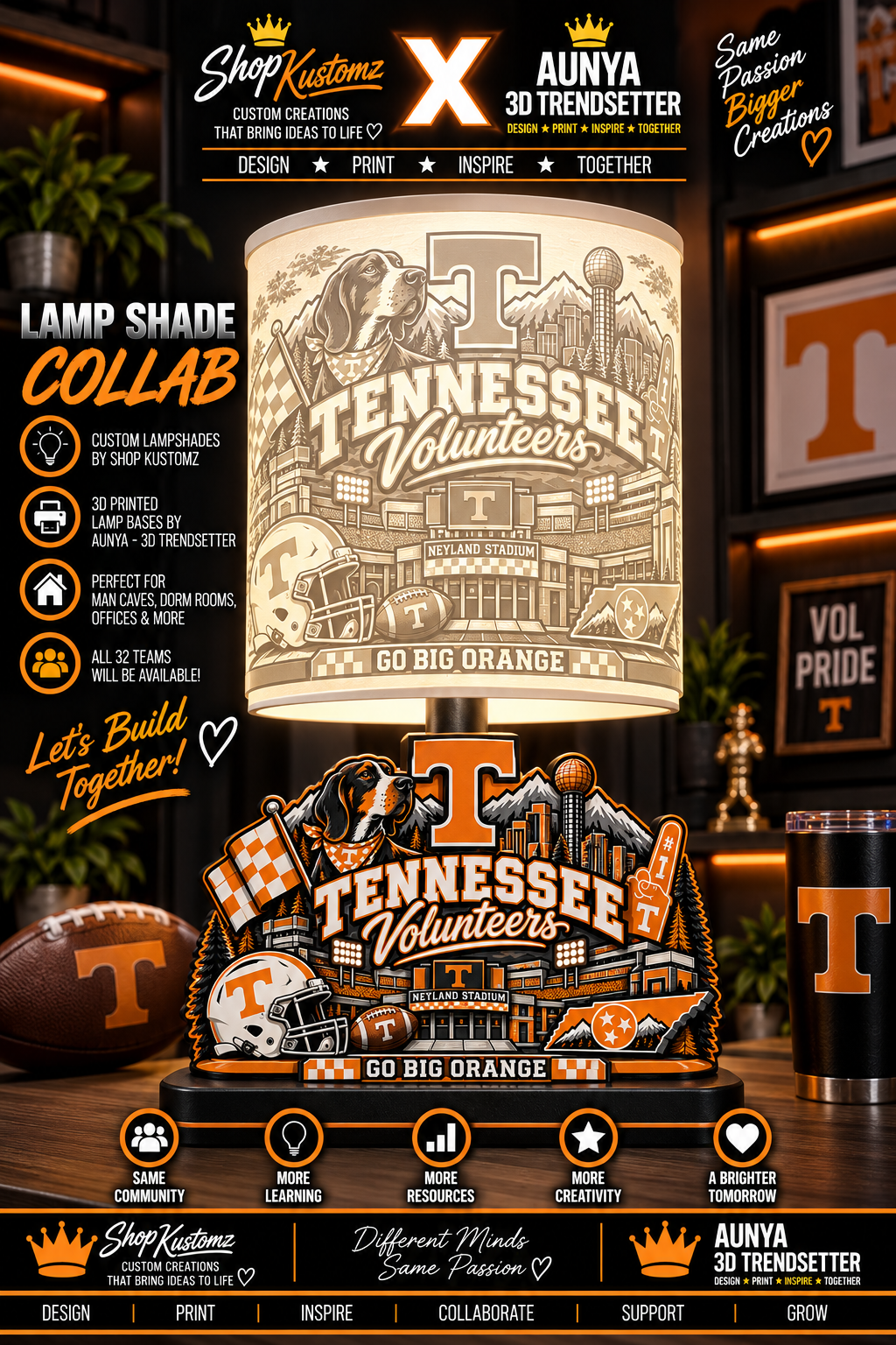 College Sports Theme Inspired Lithophane Lampshade