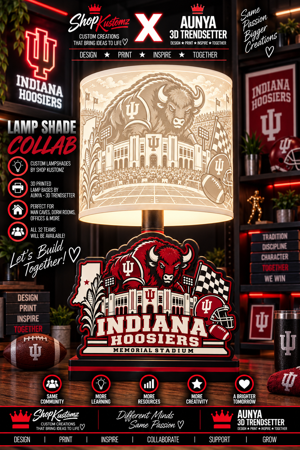 College Sports Theme Inspired Lithophane Lampshade