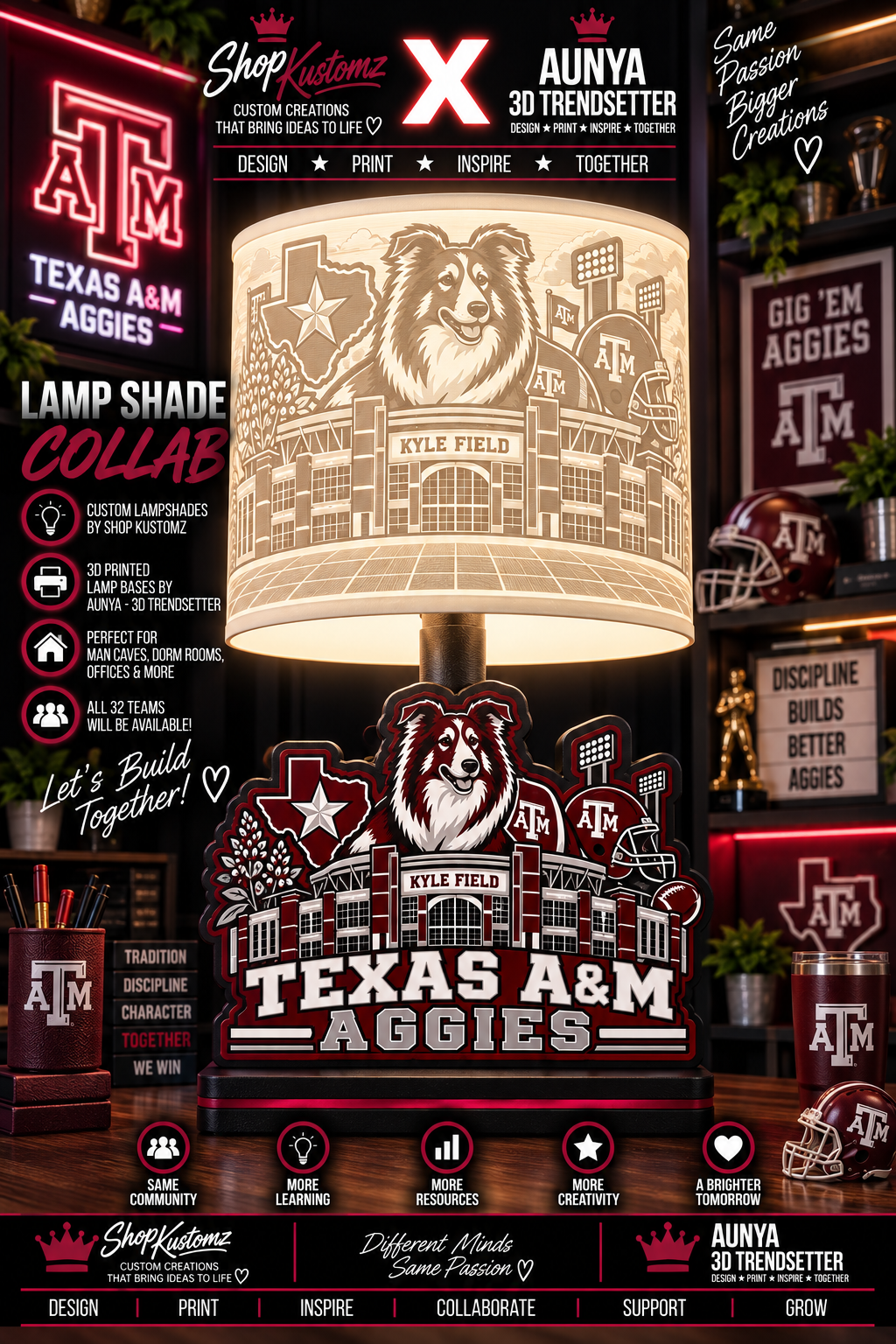 College Sports Theme Inspired Lithophane Lampshade