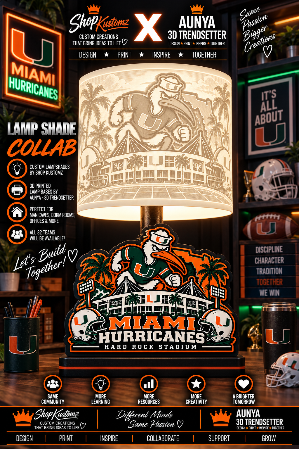 College Sports Theme Inspired Lithophane Lampshade