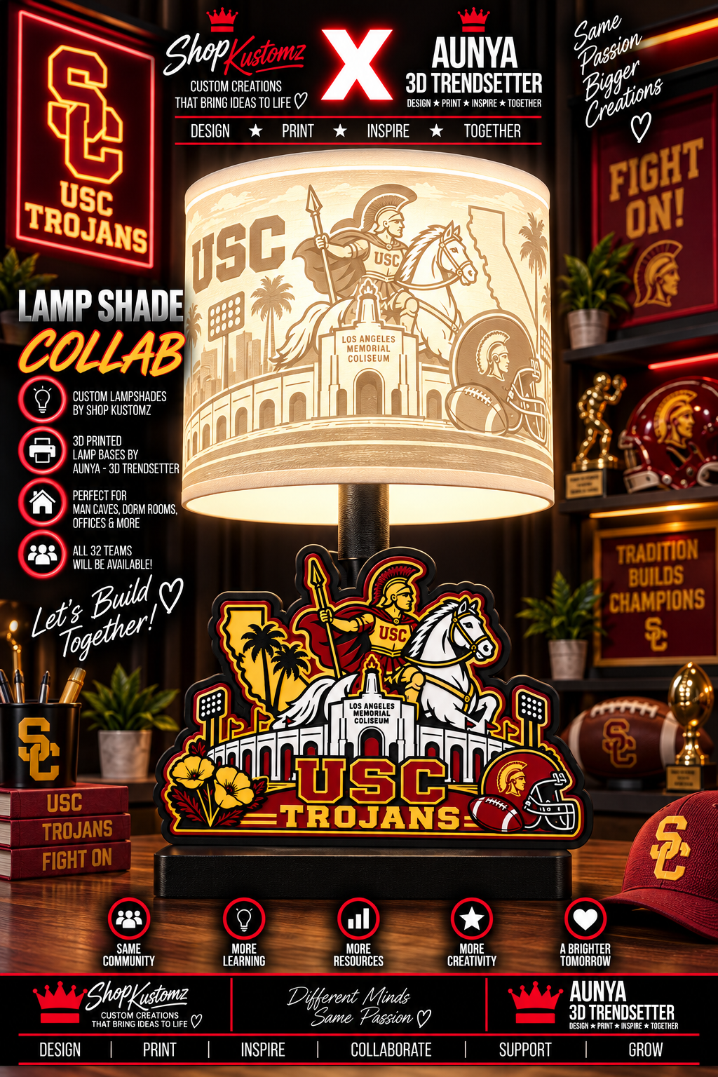 College Sports Theme Inspired Lithophane Lampshade