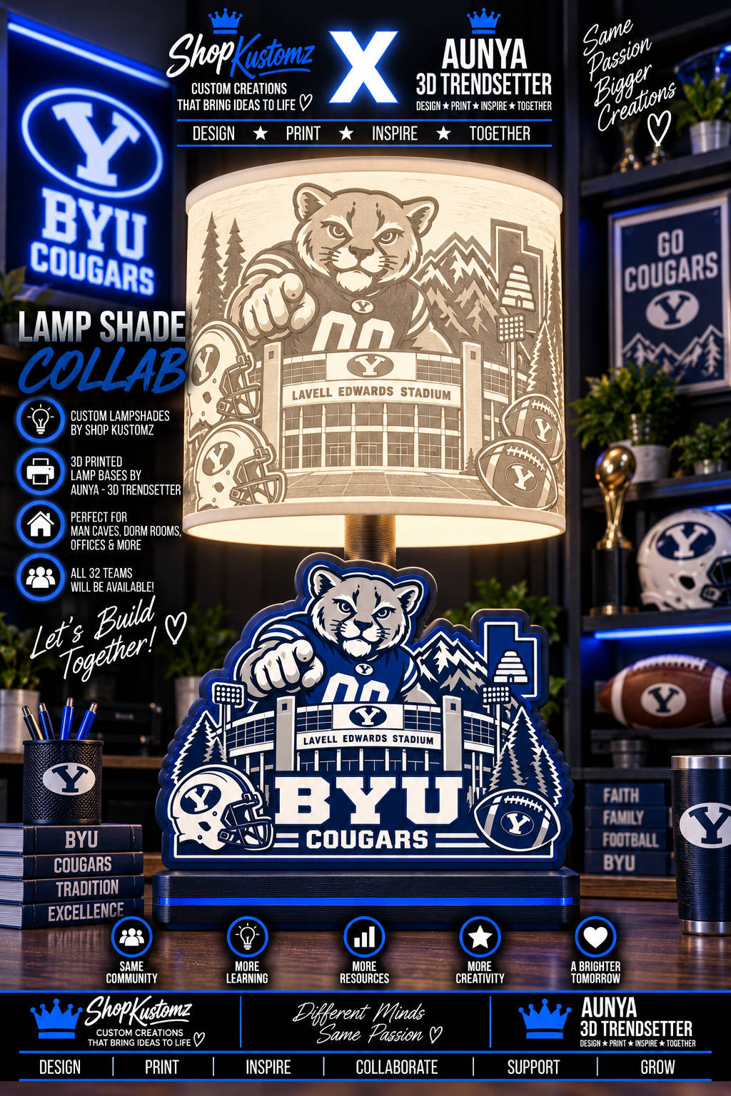 College Sports Theme Inspired Lithophane Lampshade