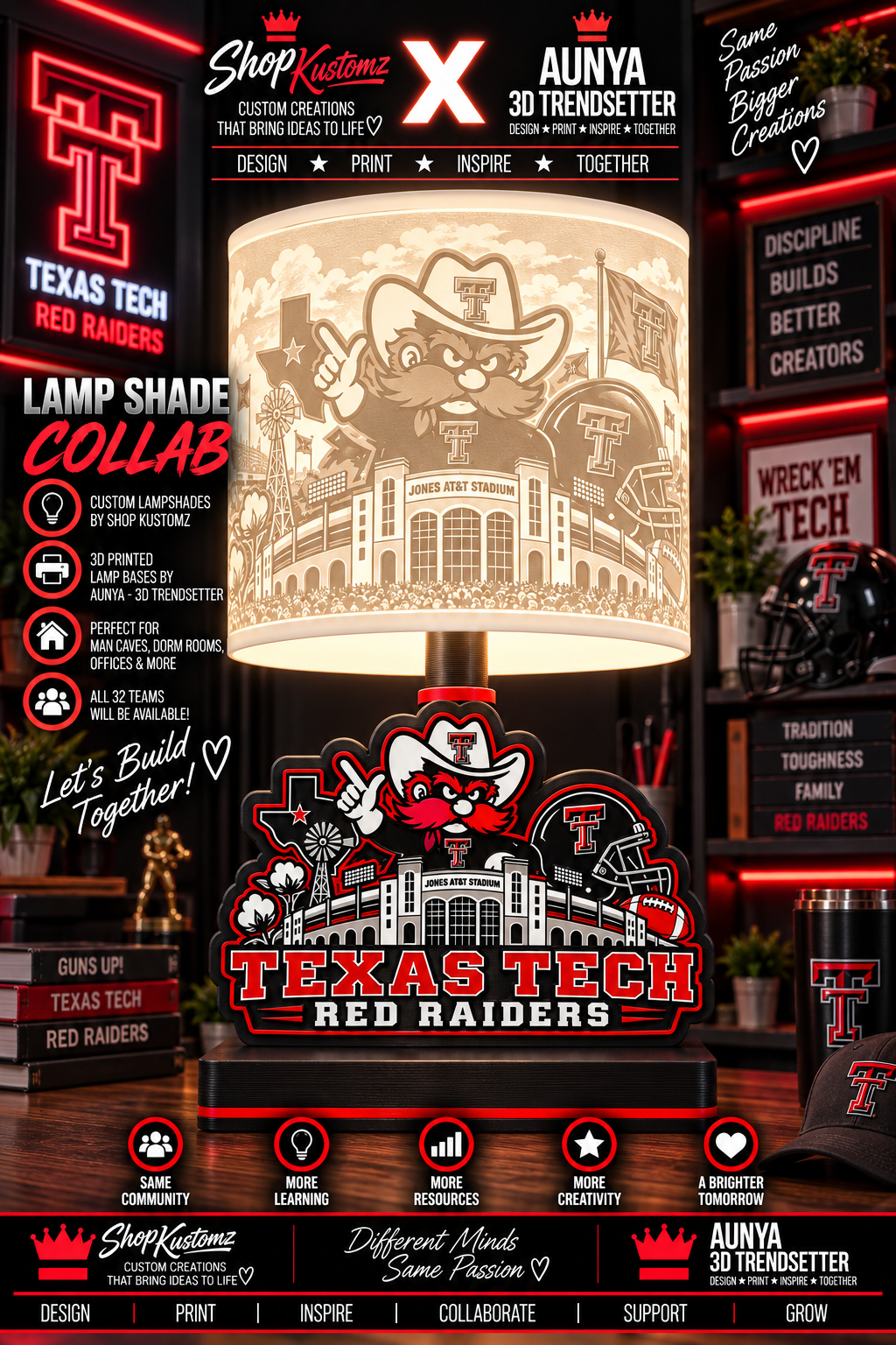 College Sports Theme Inspired Lithophane Lampshade
