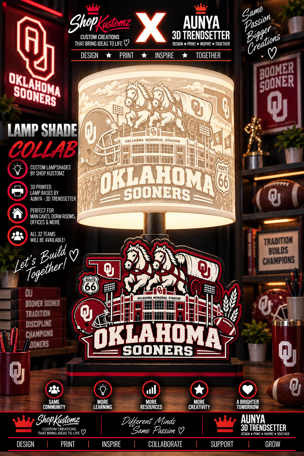 College Sports Theme Inspired Lithophane Lampshade