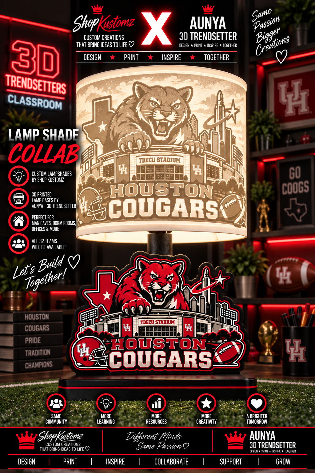College Sports Theme Inspired Lithophane Lampshade