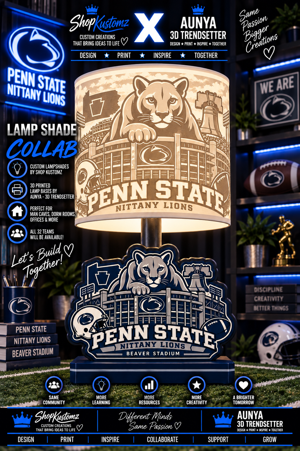 College Sports Theme Inspired Lithophane Lampshade