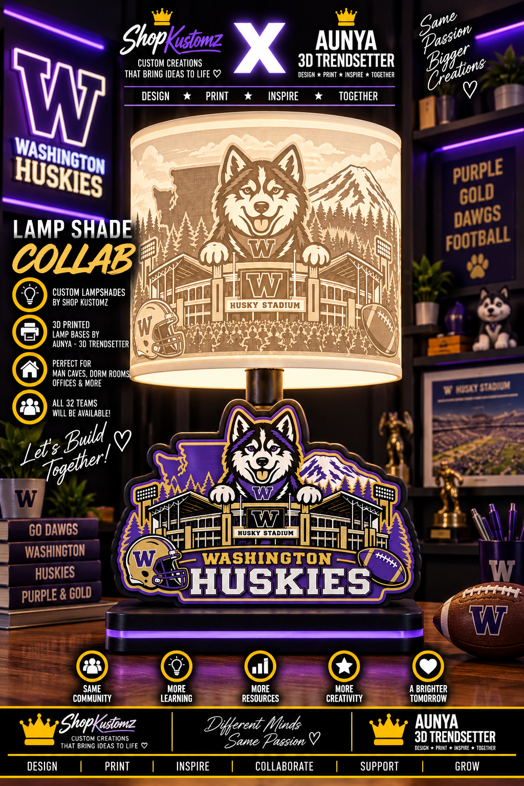 College Sports Theme Inspired Lithophane Lampshade