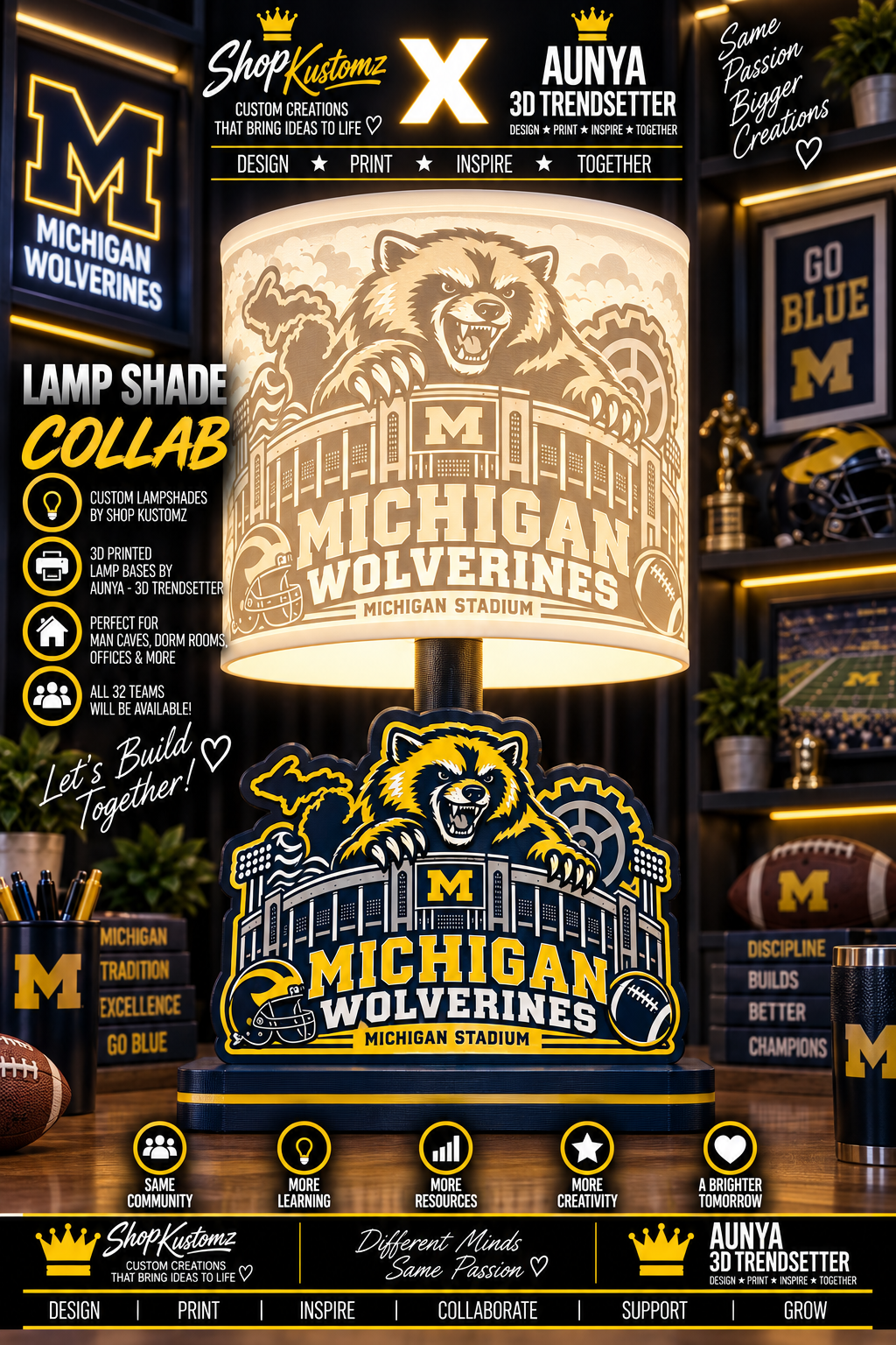 College Sports Theme Inspired Lithophane Lampshade