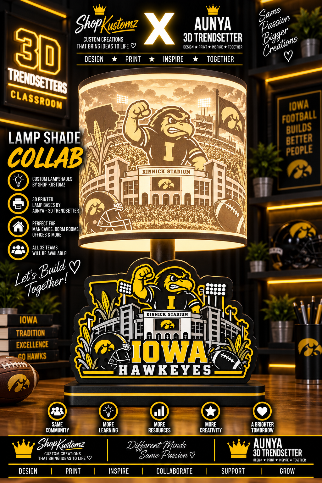 College Sports Theme Inspired Lithophane Lampshade