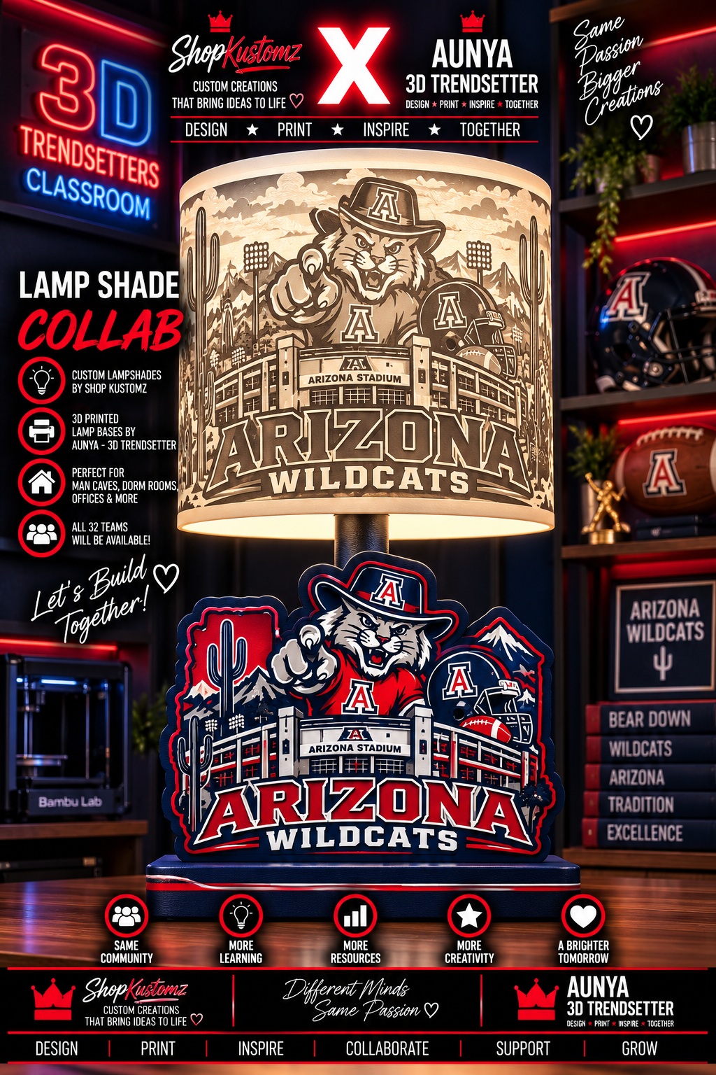 College Sports Theme Inspired Lithophane Lampshade