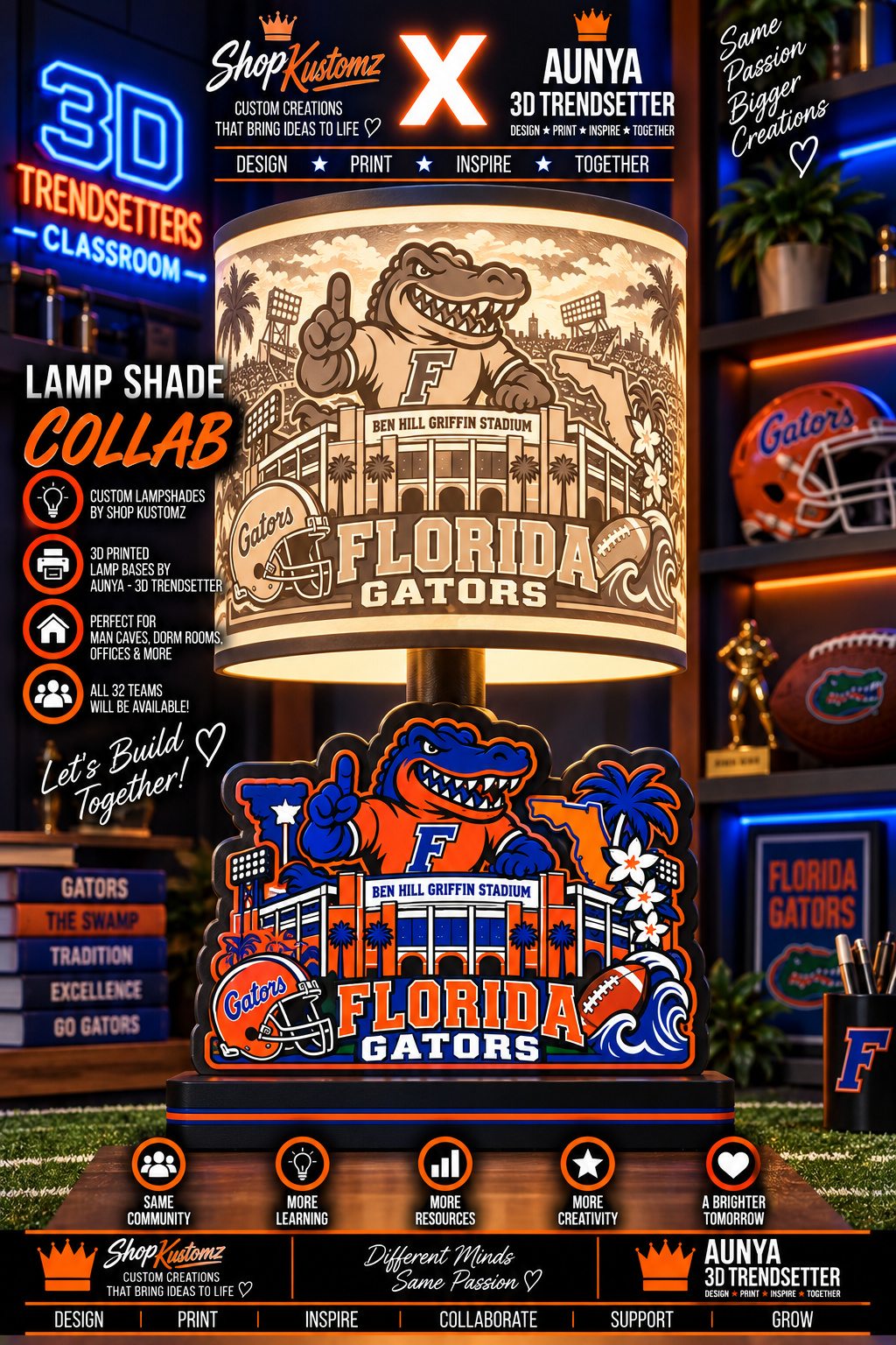 College Sports Theme Inspired Lithophane Lampshade