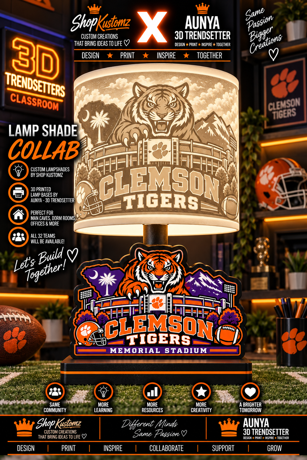 College Sports Theme Inspired Lithophane Lampshade