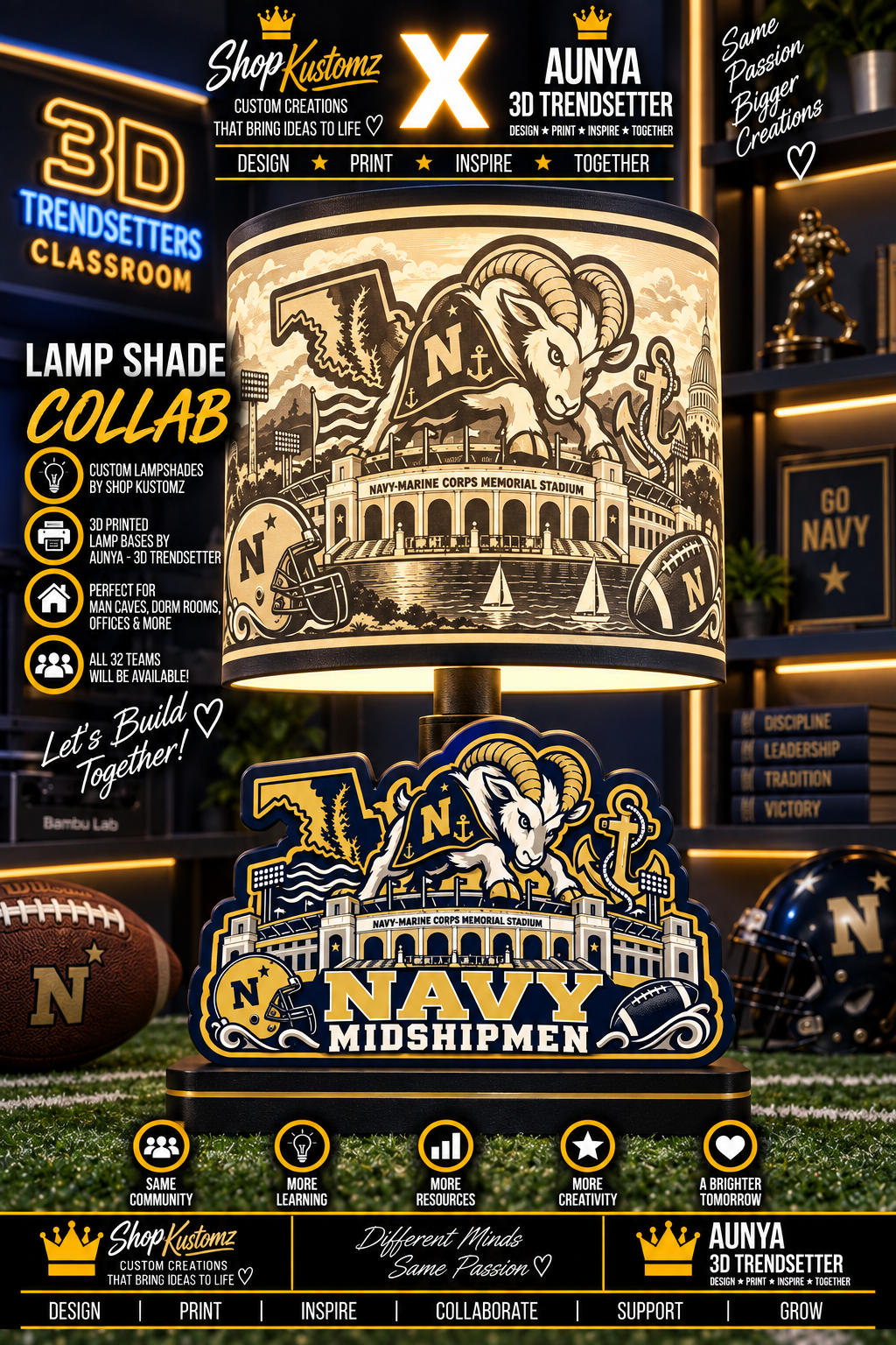 College Sports Theme Inspired Lithophane Lampshade