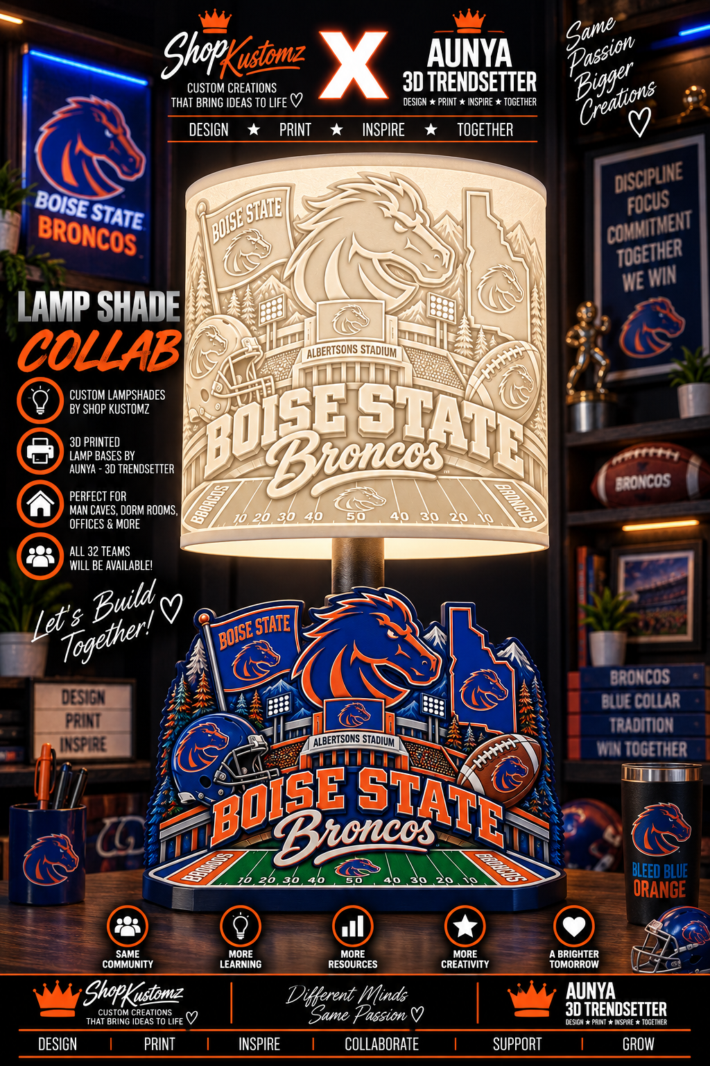 College Sports Theme Inspired Lithophane Lampshade