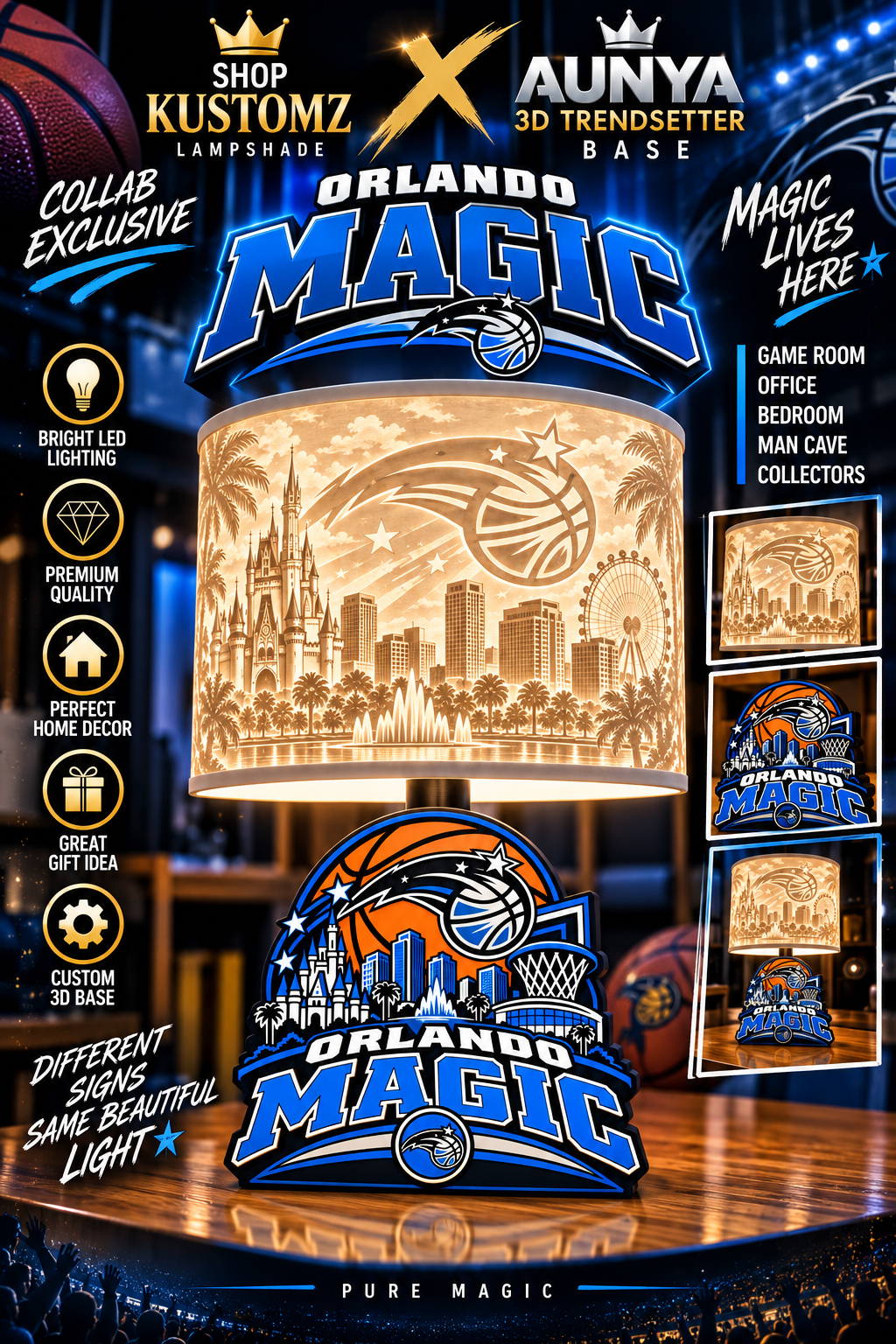Basketball Team-Inspired Lithophane Lamp Shade | Shade Only | 3D Printed