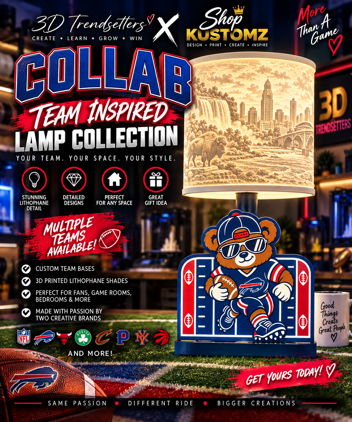 32-Team Football BEAR MALE Lithophane Lampshade Bundle | Digital Download | Lampshades Only