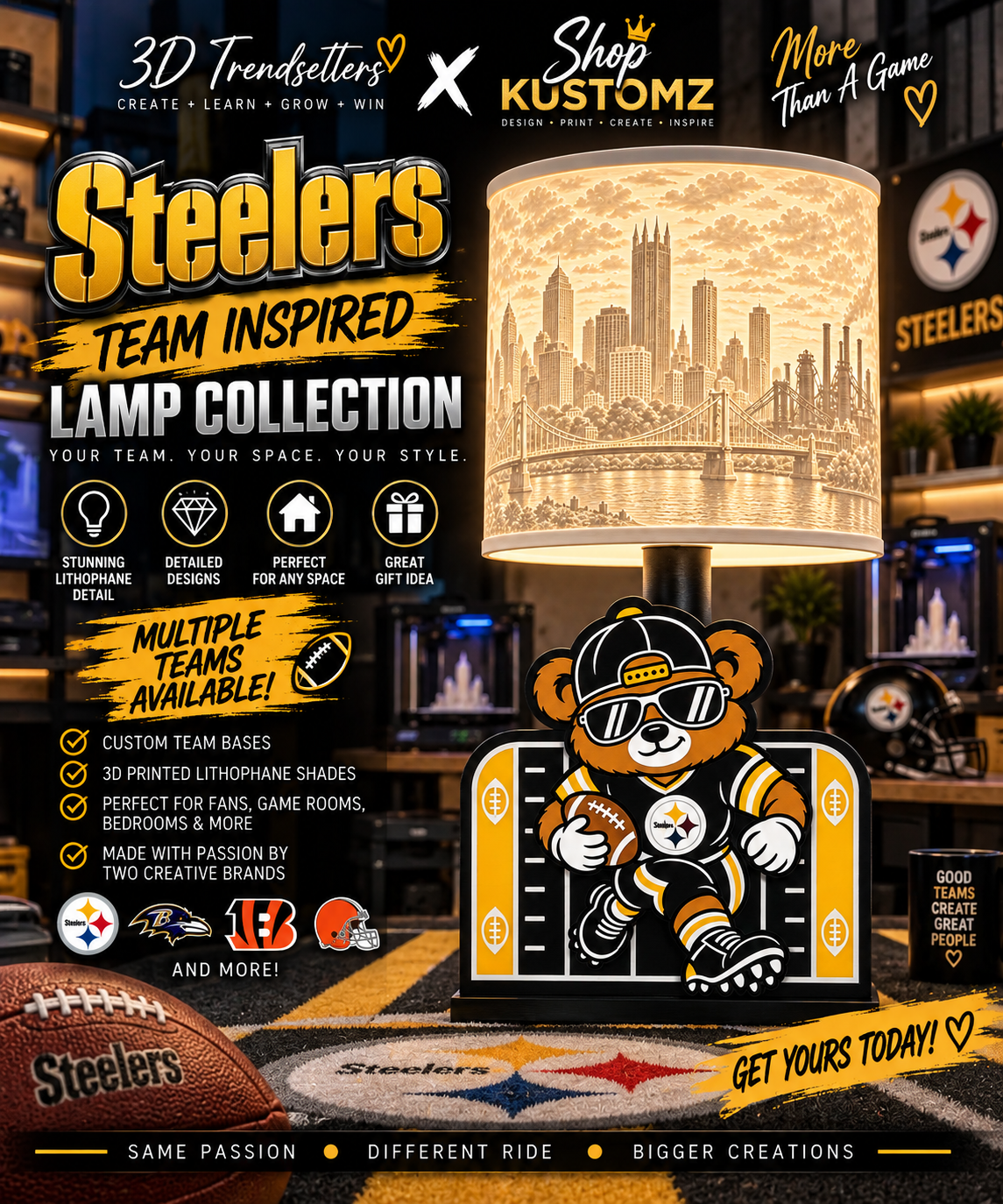 32-Team Football BEAR MALE Lithophane Lampshade Bundle | Digital Download | Lampshades Only