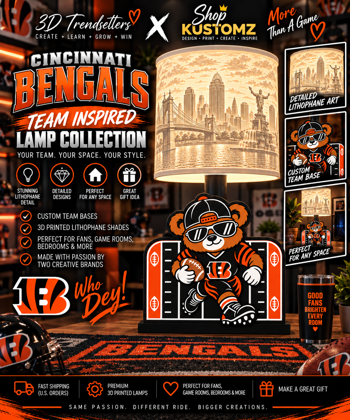 32-Team Football BEAR MALE Lithophane Lampshade Bundle | Digital Download | Lampshades Only