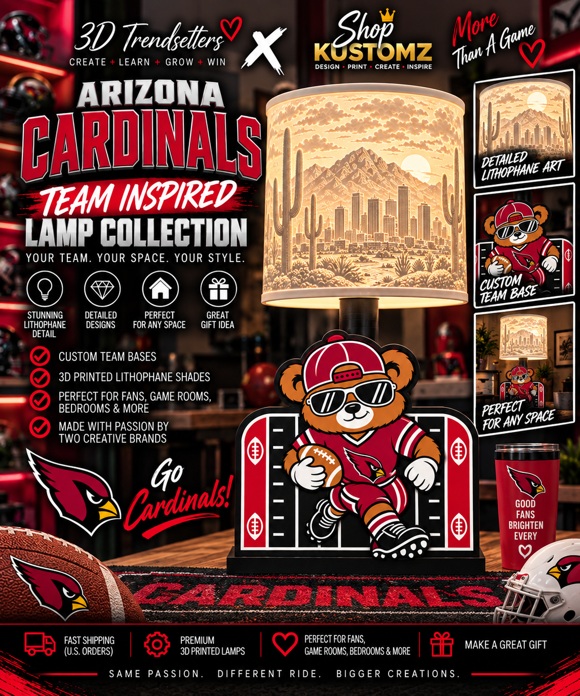 32-Team Football BEAR MALE Lithophane Lampshade Bundle | Digital Download | Lampshades Only