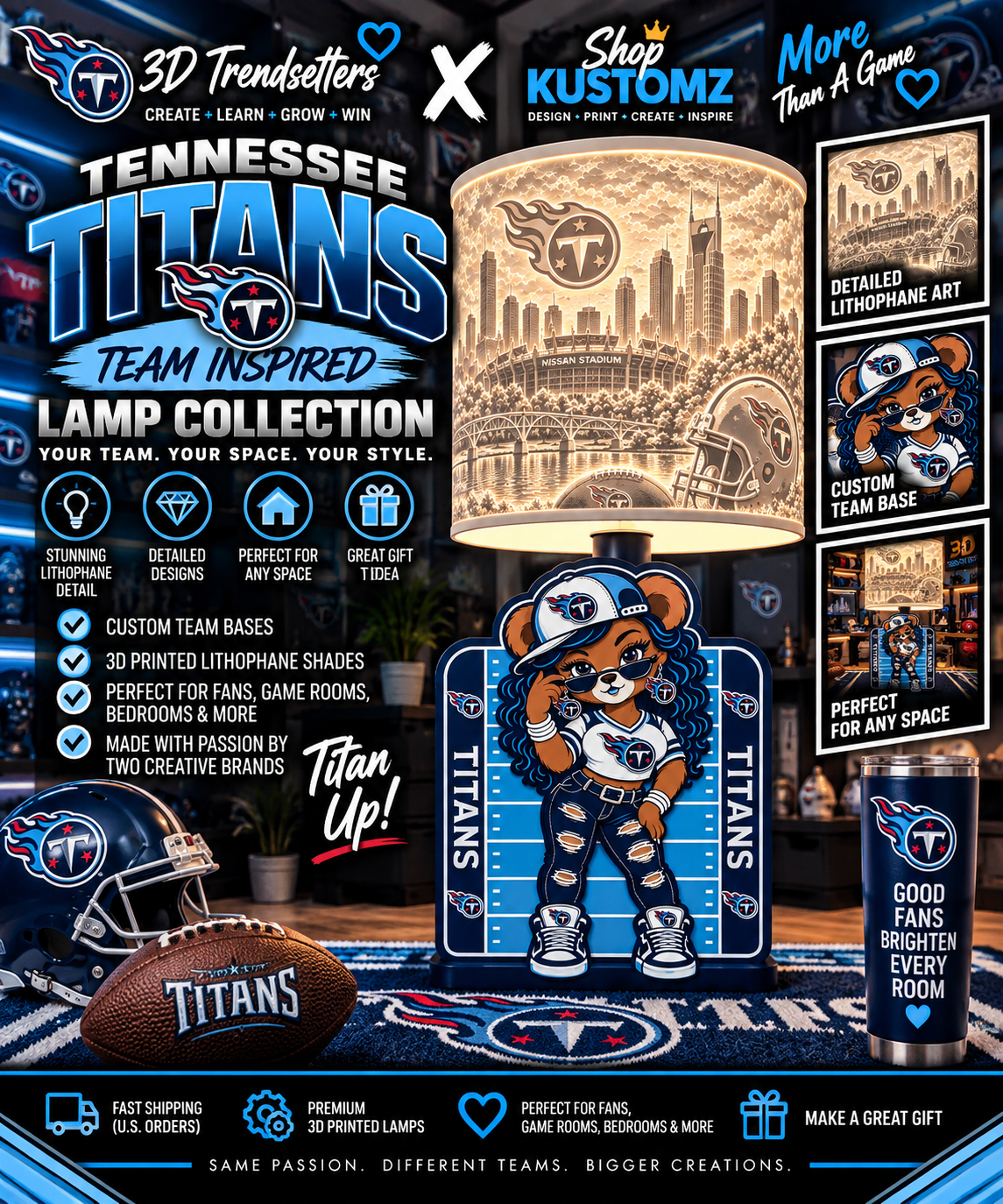 Team Football BEAR FEMALE Lithophane Lampshade Bundle | Digital Download | Lampshades Only (Copy)