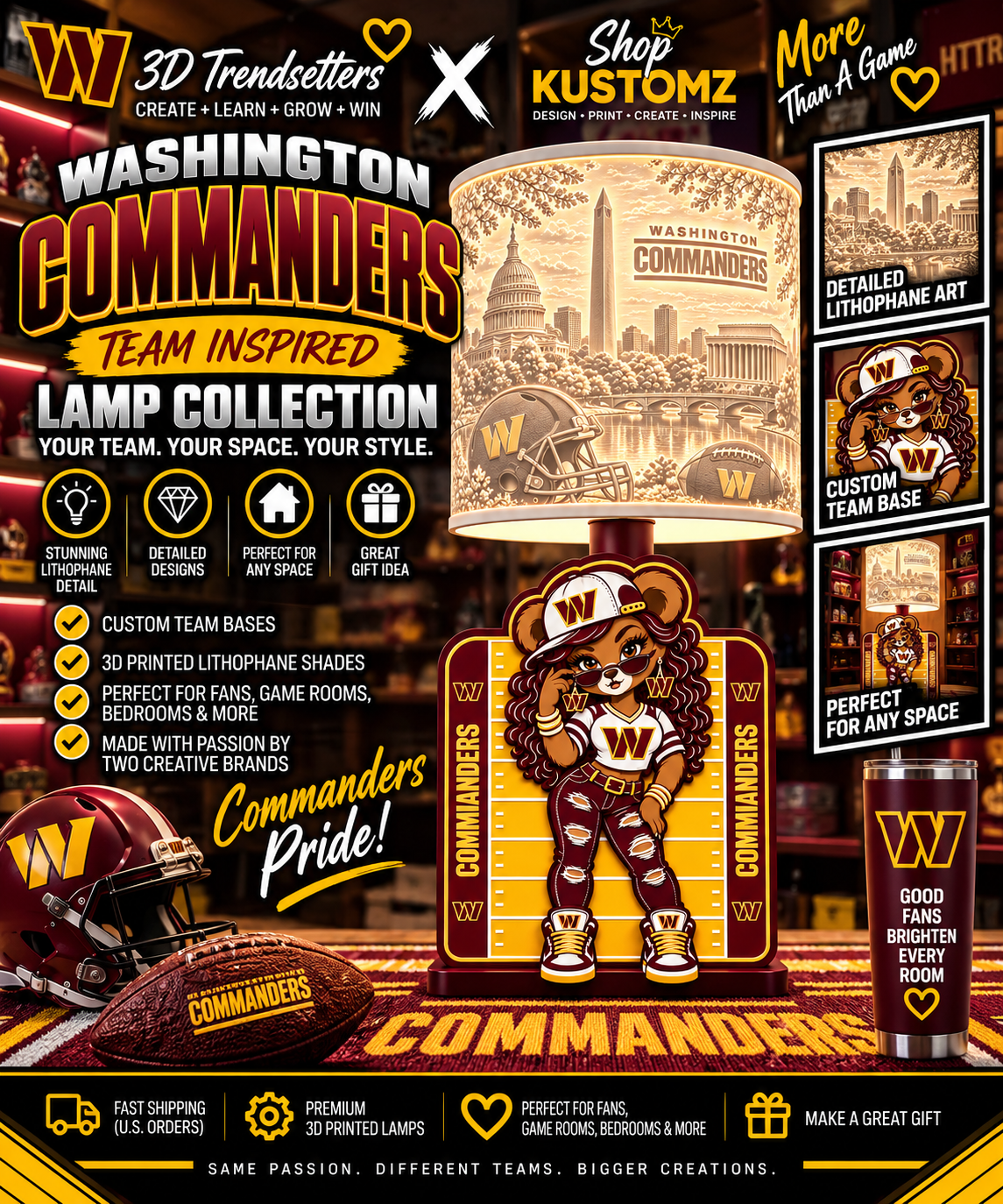 Team Football BEAR FEMALE Lithophane Lampshade Bundle | Digital Download | Lampshades Only (Copy)