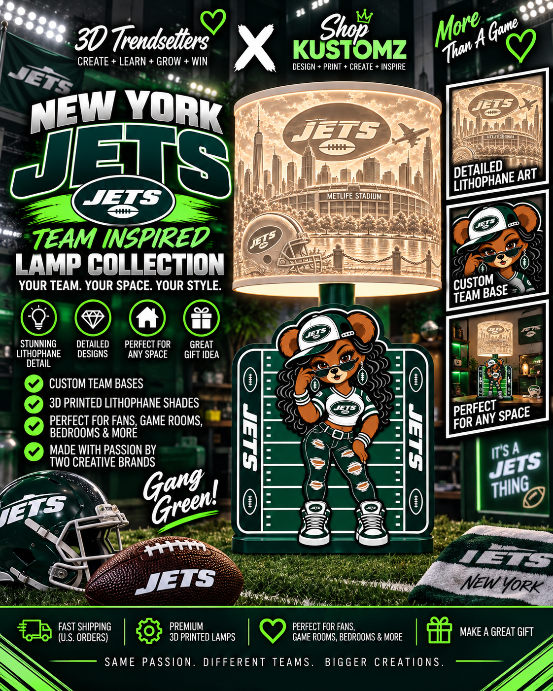 Team Football BEAR FEMALE Lithophane Lampshade Bundle | Digital Download | Lampshades Only (Copy)