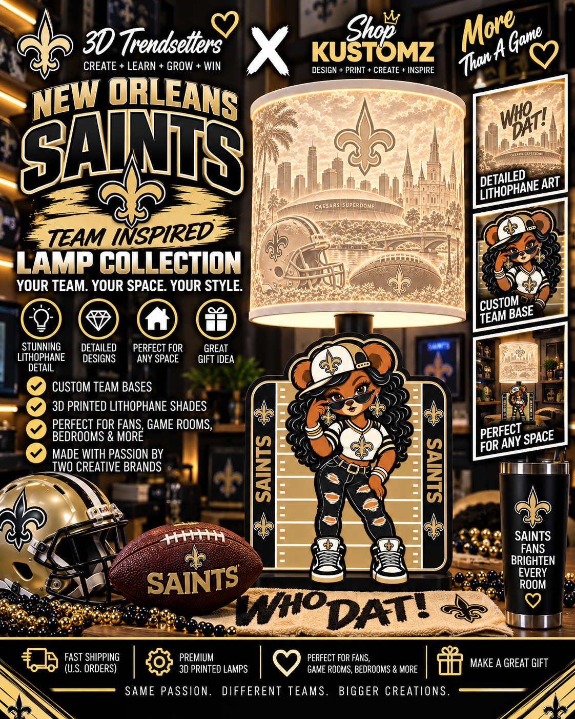 Team Football BEAR FEMALE Lithophane Lampshade Bundle | Digital Download | Lampshades Only (Copy)