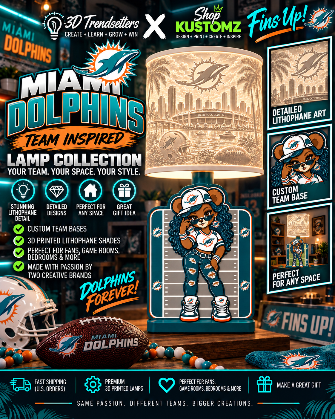 Team Football BEAR FEMALE Lithophane Lampshade Bundle | Digital Download | Lampshades Only (Copy)