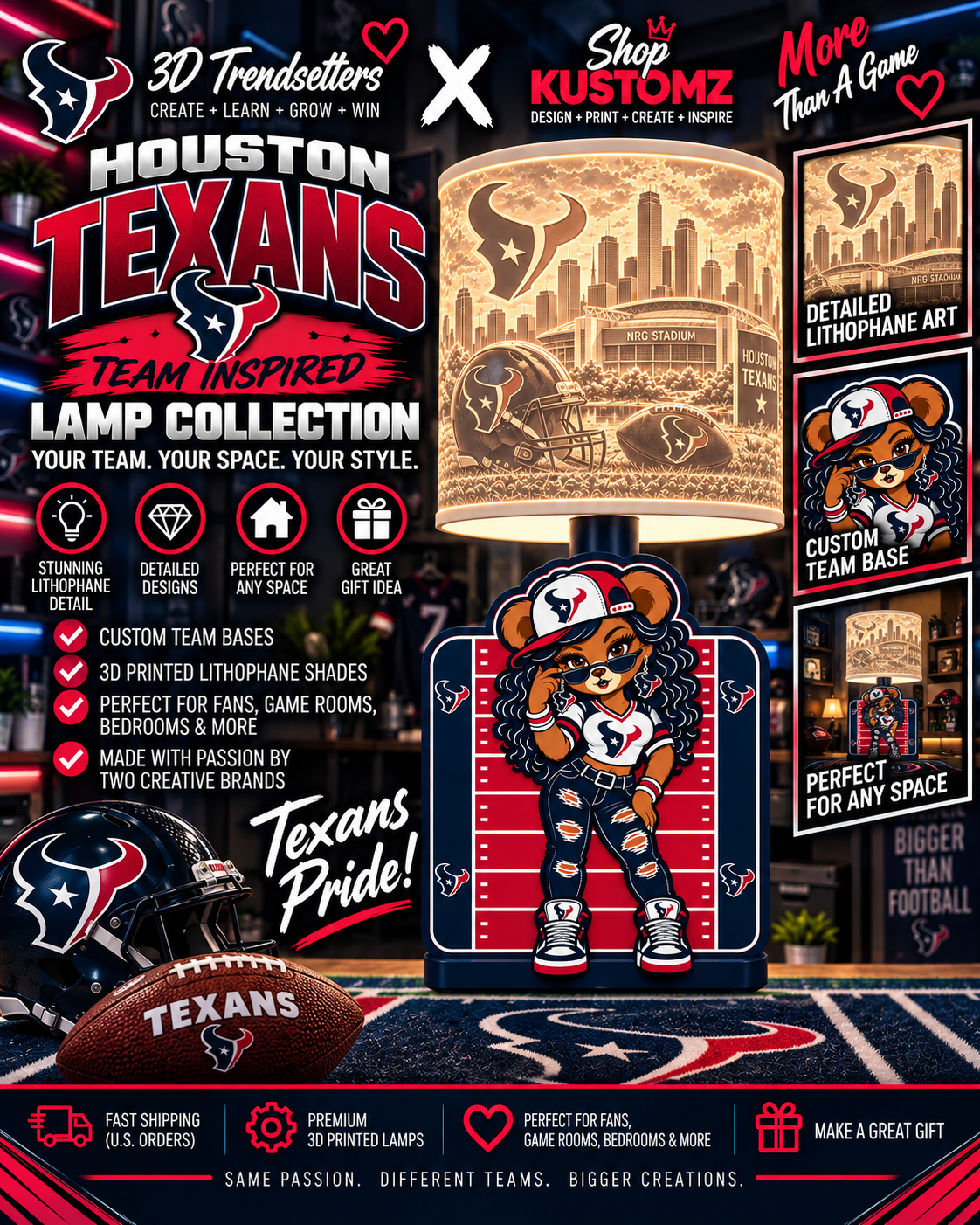 Team Football BEAR FEMALE Lithophane Lampshade Bundle | Digital Download | Lampshades Only (Copy)