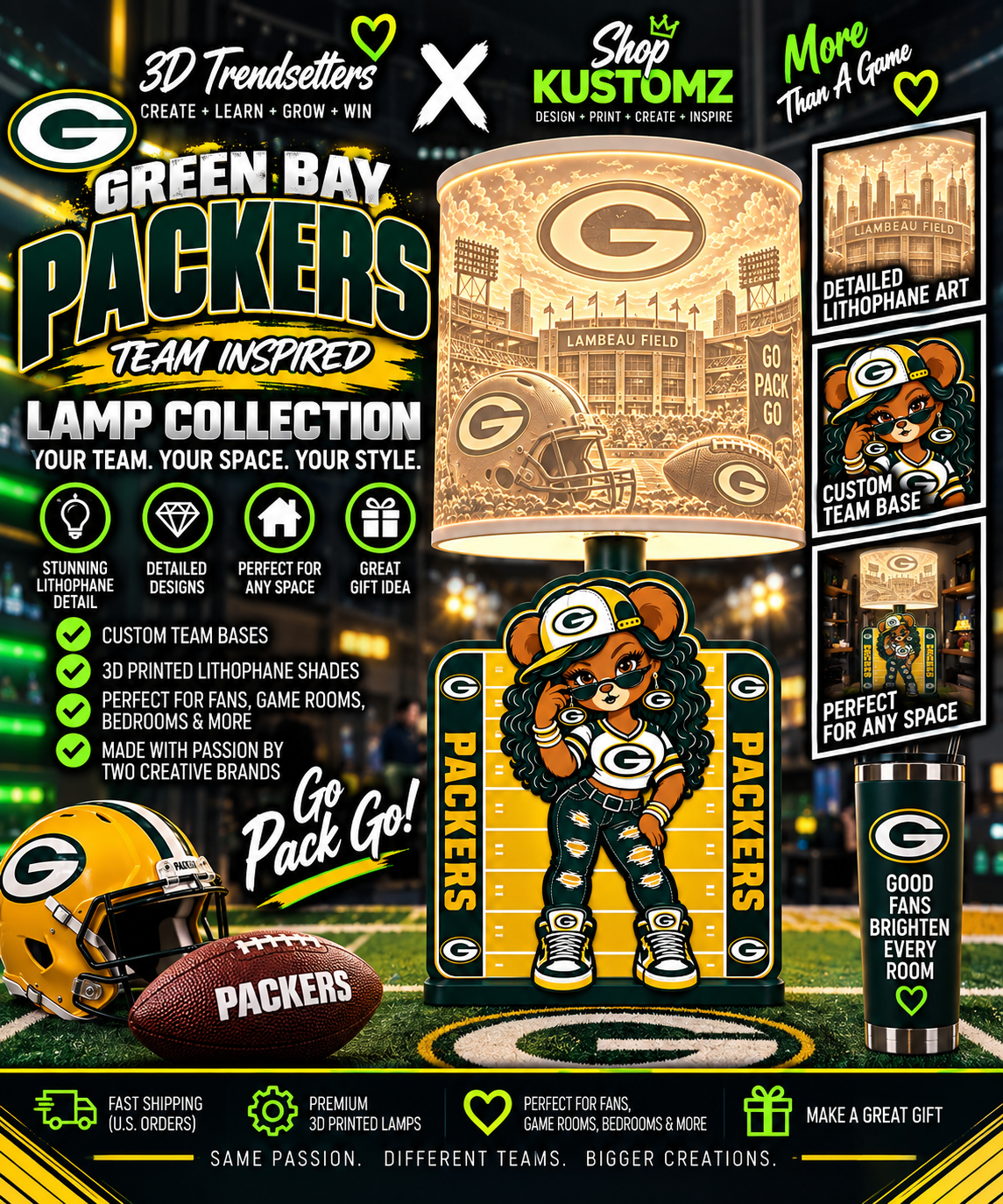 Team Football BEAR FEMALE Lithophane Lampshade Bundle | Digital Download | Lampshades Only (Copy)