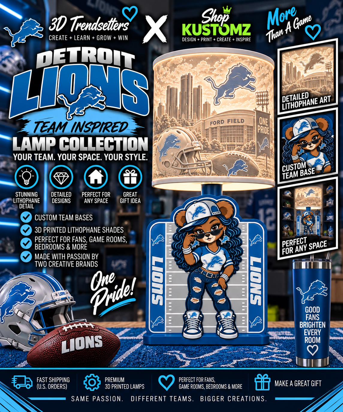 Team Football BEAR FEMALE Lithophane Lampshade Bundle | Digital Download | Lampshades Only (Copy)