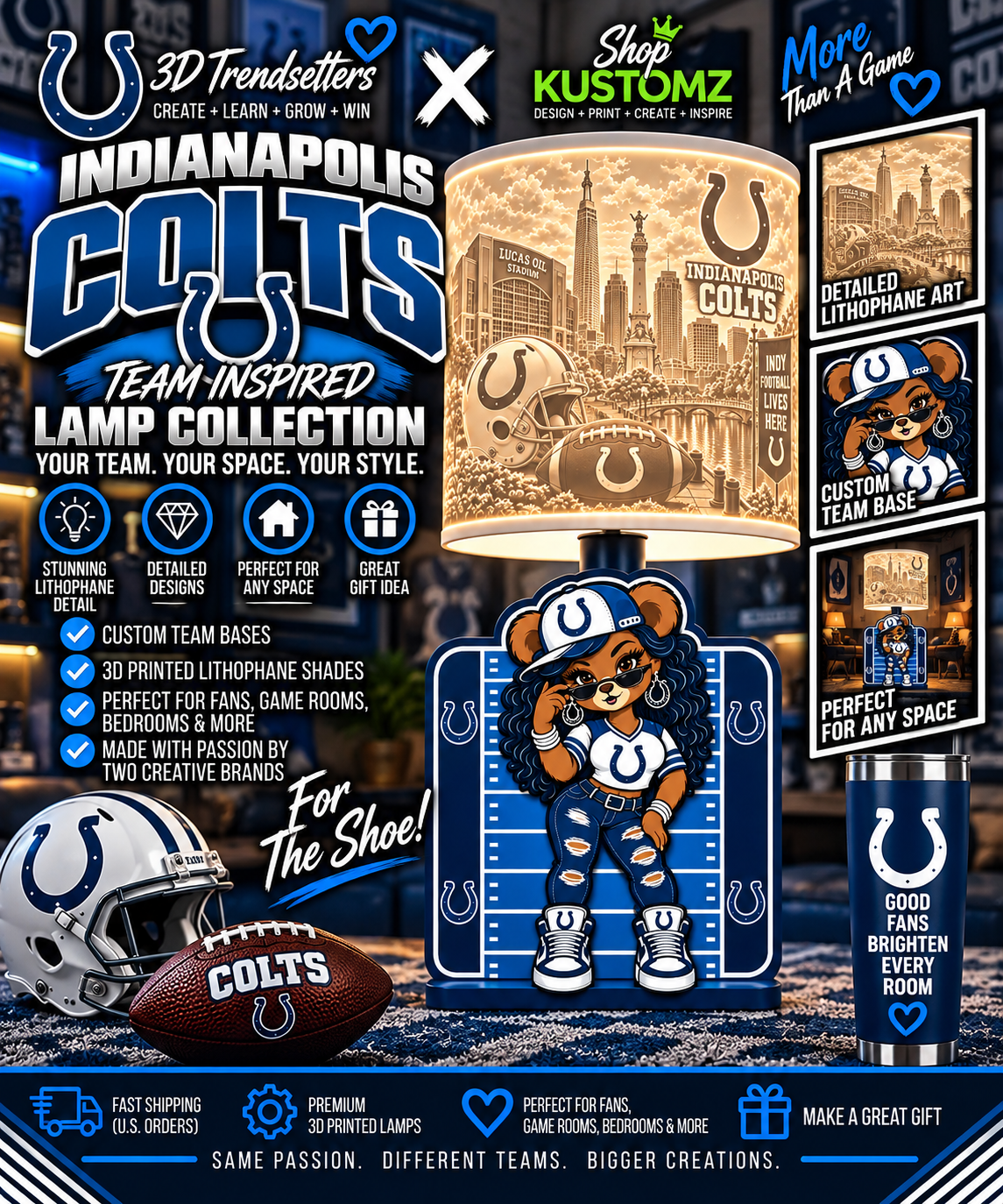 Team Football BEAR FEMALE Lithophane Lampshade Bundle | Digital Download | Lampshades Only (Copy)