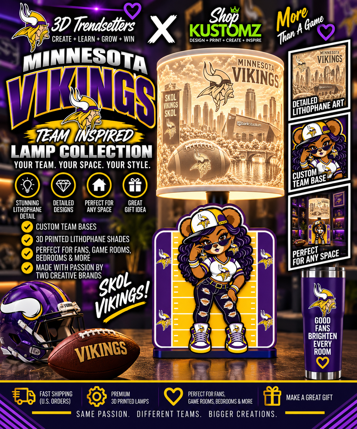 Team Football BEAR FEMALE Lithophane Lampshade Bundle | Digital Download | Lampshades Only (Copy)