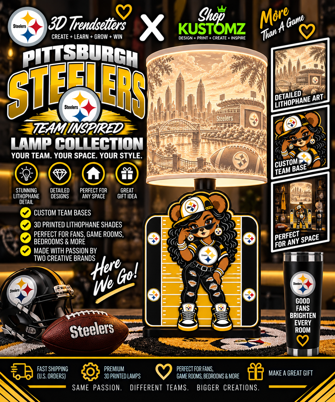 Team Football BEAR FEMALE Lithophane Lampshade Bundle | Digital Download | Lampshades Only (Copy)