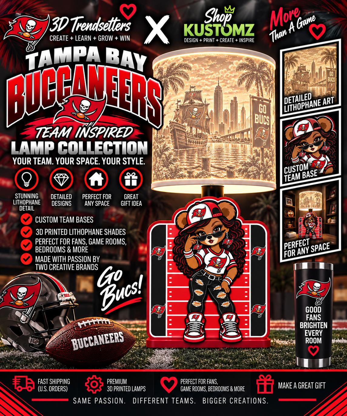 Team Football BEAR FEMALE Lithophane Lampshade Bundle | Digital Download | Lampshades Only (Copy)