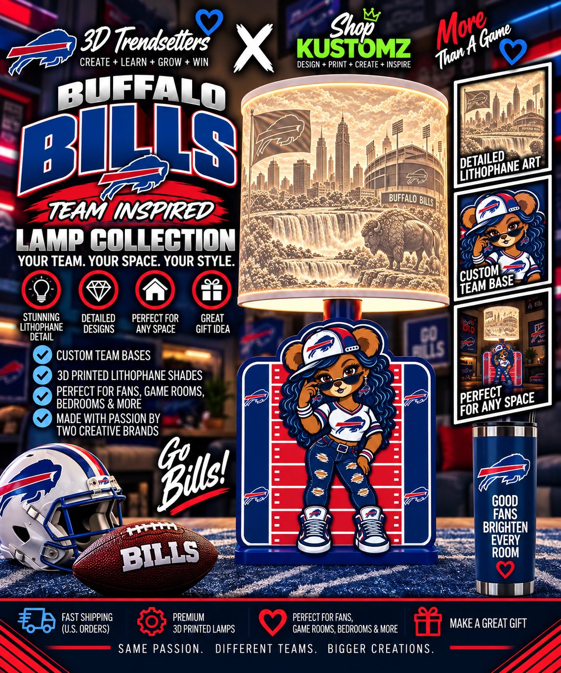 Team Football BEAR FEMALE Lithophane Lampshade Bundle | Digital Download | Lampshades Only (Copy)