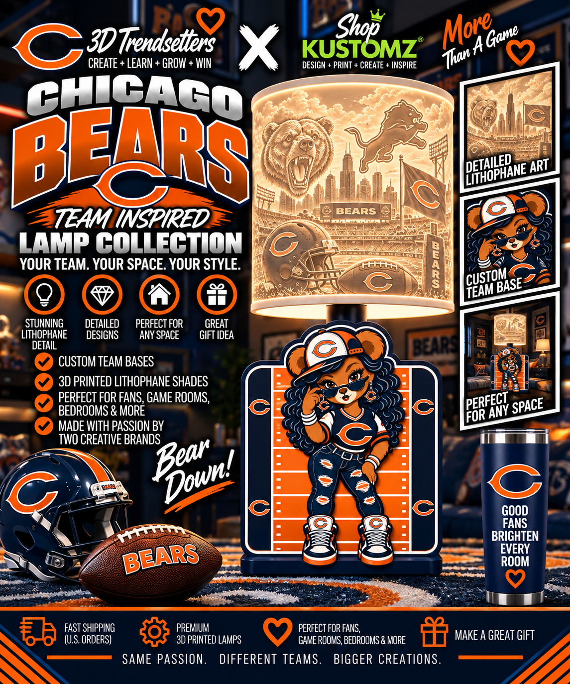 Team Football BEAR FEMALE Lithophane Lampshade Bundle | Digital Download | Lampshades Only (Copy)