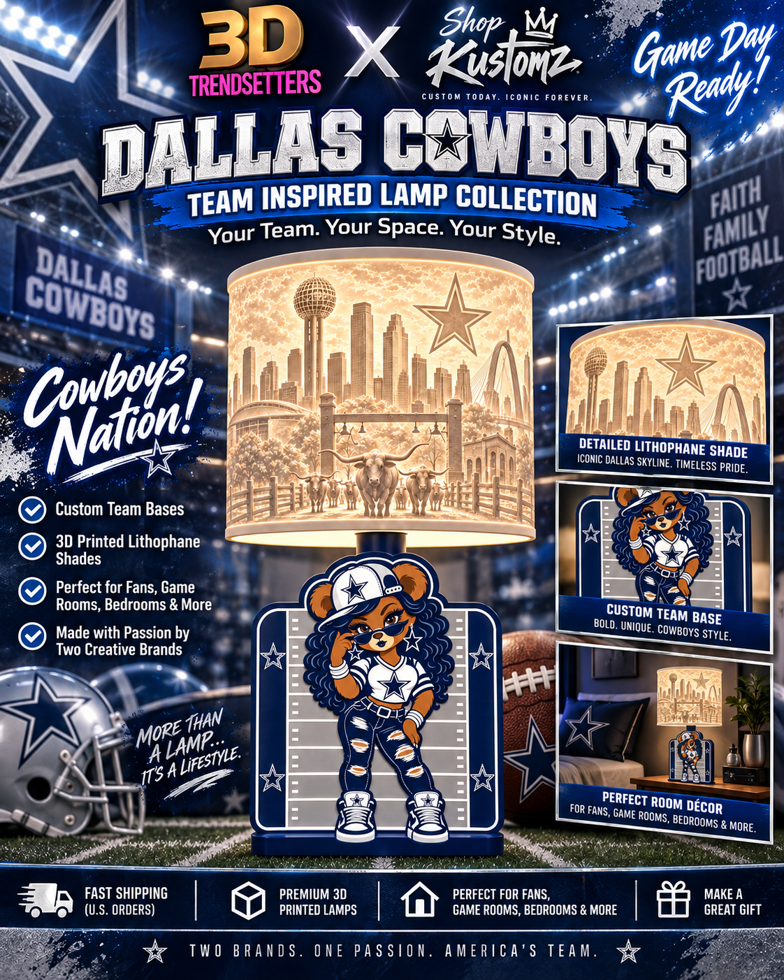 Team Football BEAR FEMALE Lithophane Lampshade Bundle | Digital Download | Lampshades Only (Copy)