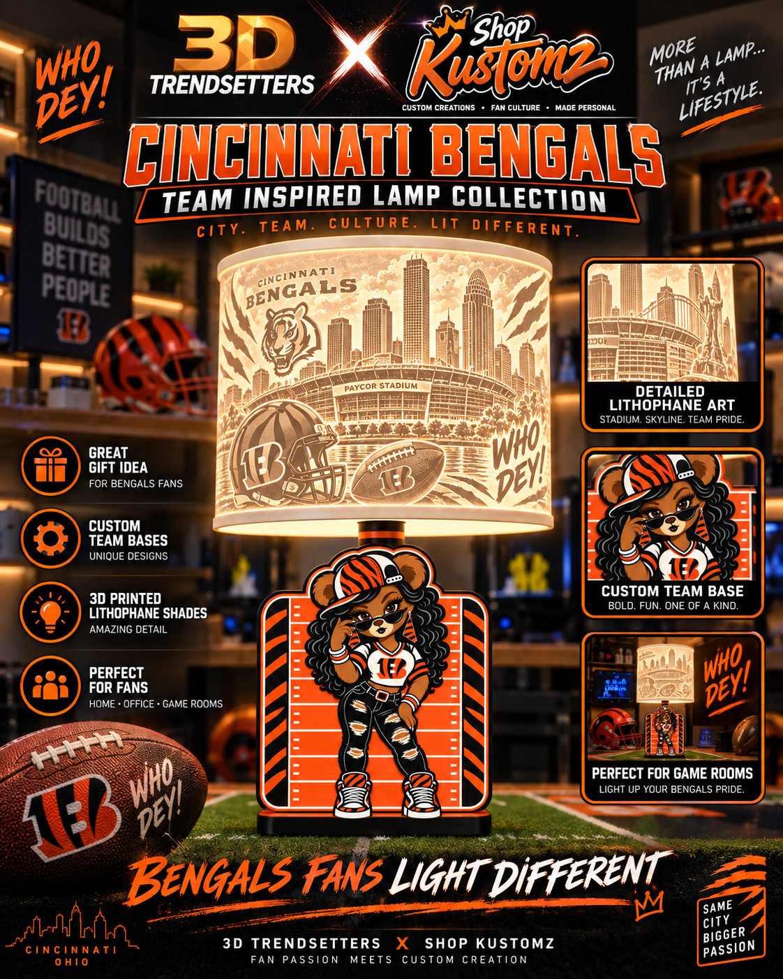 Team Football BEAR FEMALE Lithophane Lampshade Bundle | Digital Download | Lampshades Only (Copy)