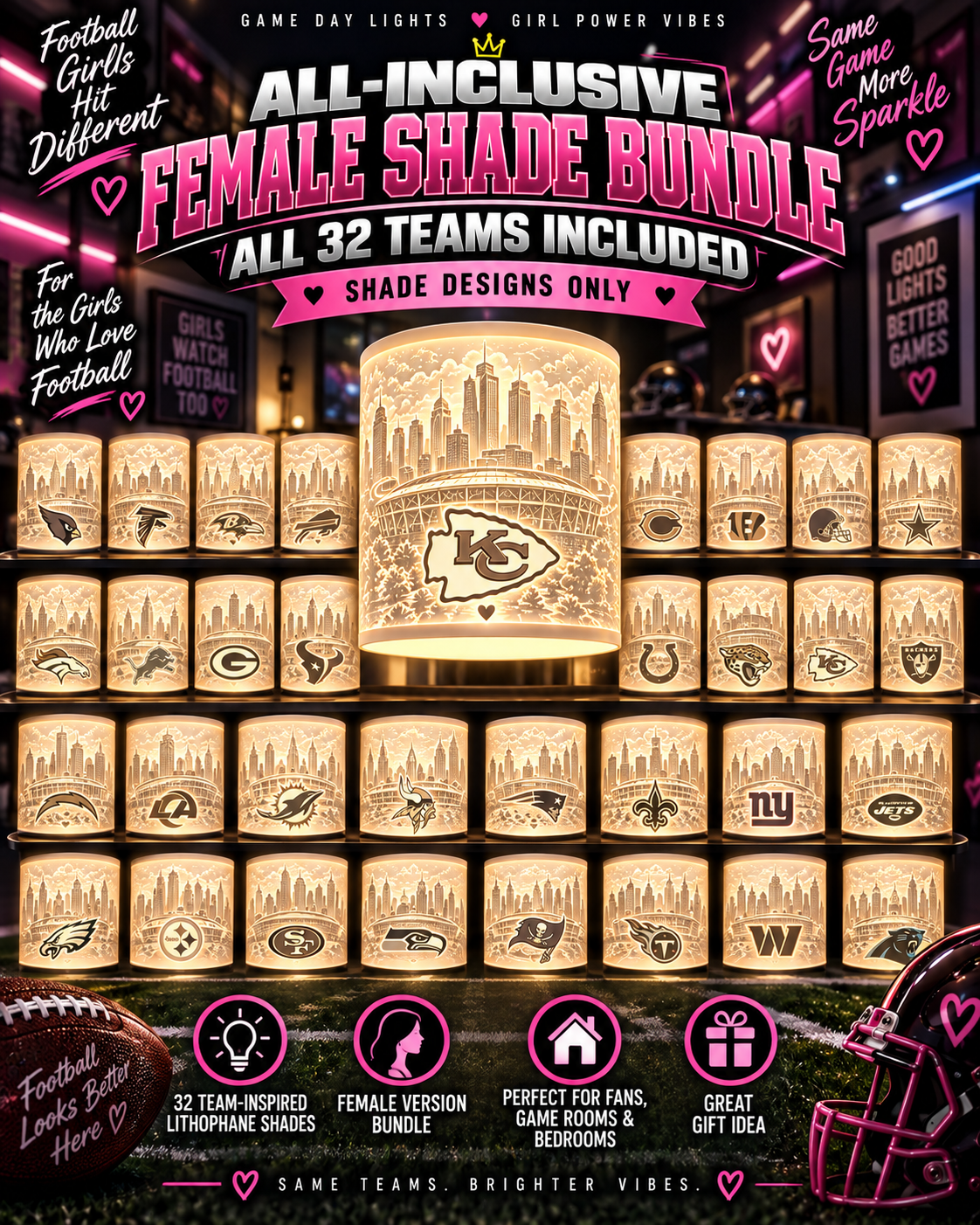 Team Football BEAR FEMALE Lithophane Lampshade Bundle | Digital Download | Lampshades Only (Copy)