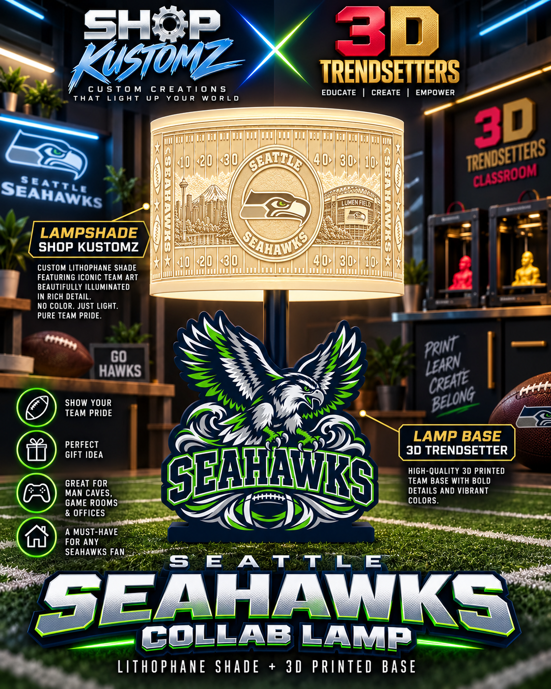 32-Team Football Lamp Shade Bundle| 32 3MF Files | Digital Download Sports Theme Inspired Lithophane Lampshade