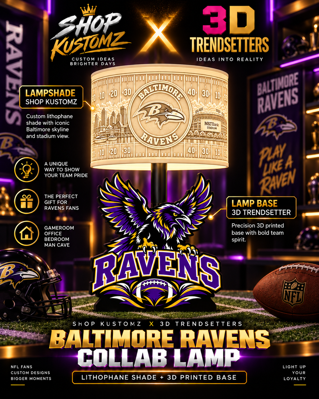 32-Team Football Lamp Shade Bundle| 32 3MF Files | Digital Download Sports Theme Inspired Lithophane Lampshade