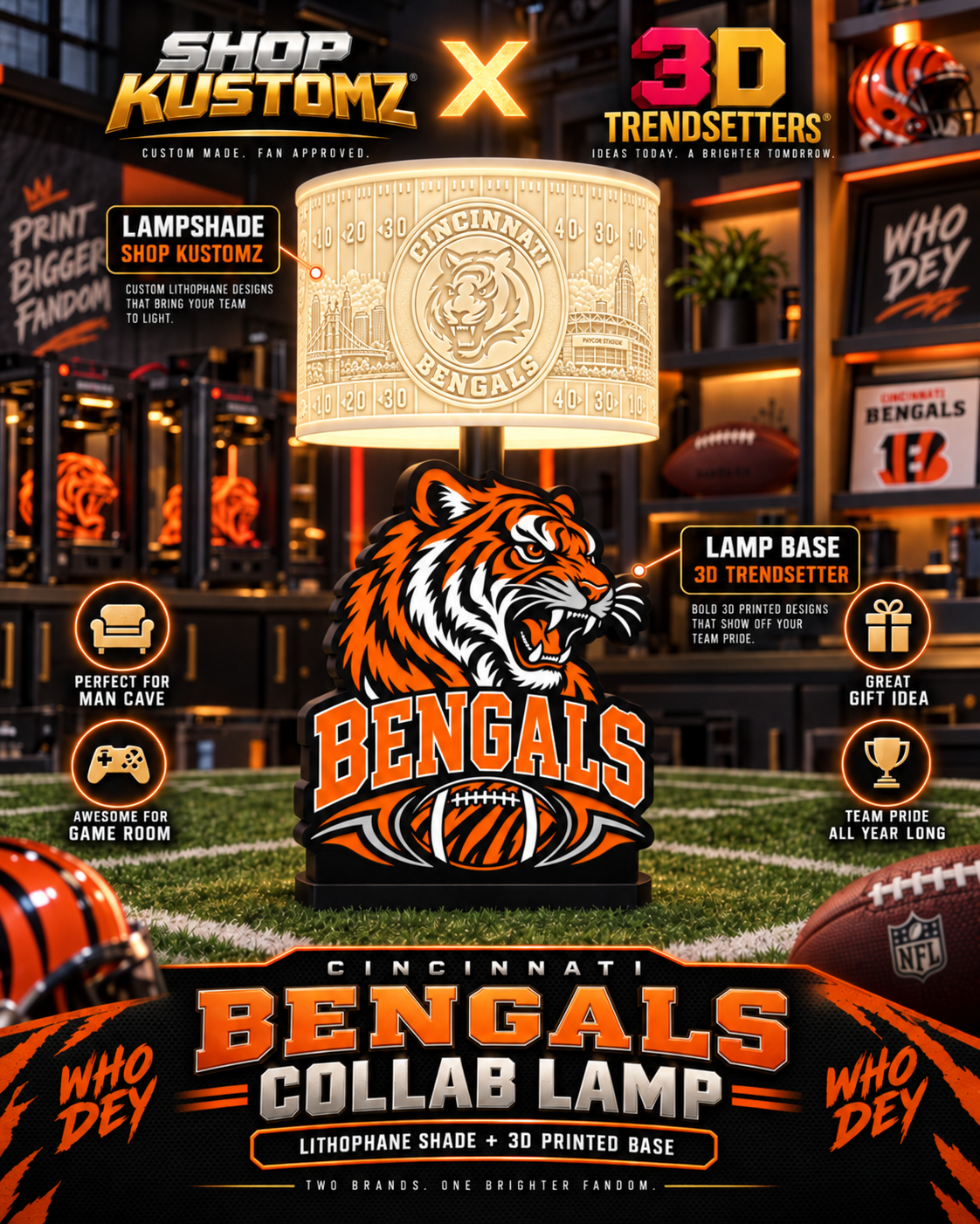 32-Team Football Lamp Shade Bundle| 32 3MF Files | Digital Download Sports Theme Inspired Lithophane Lampshade