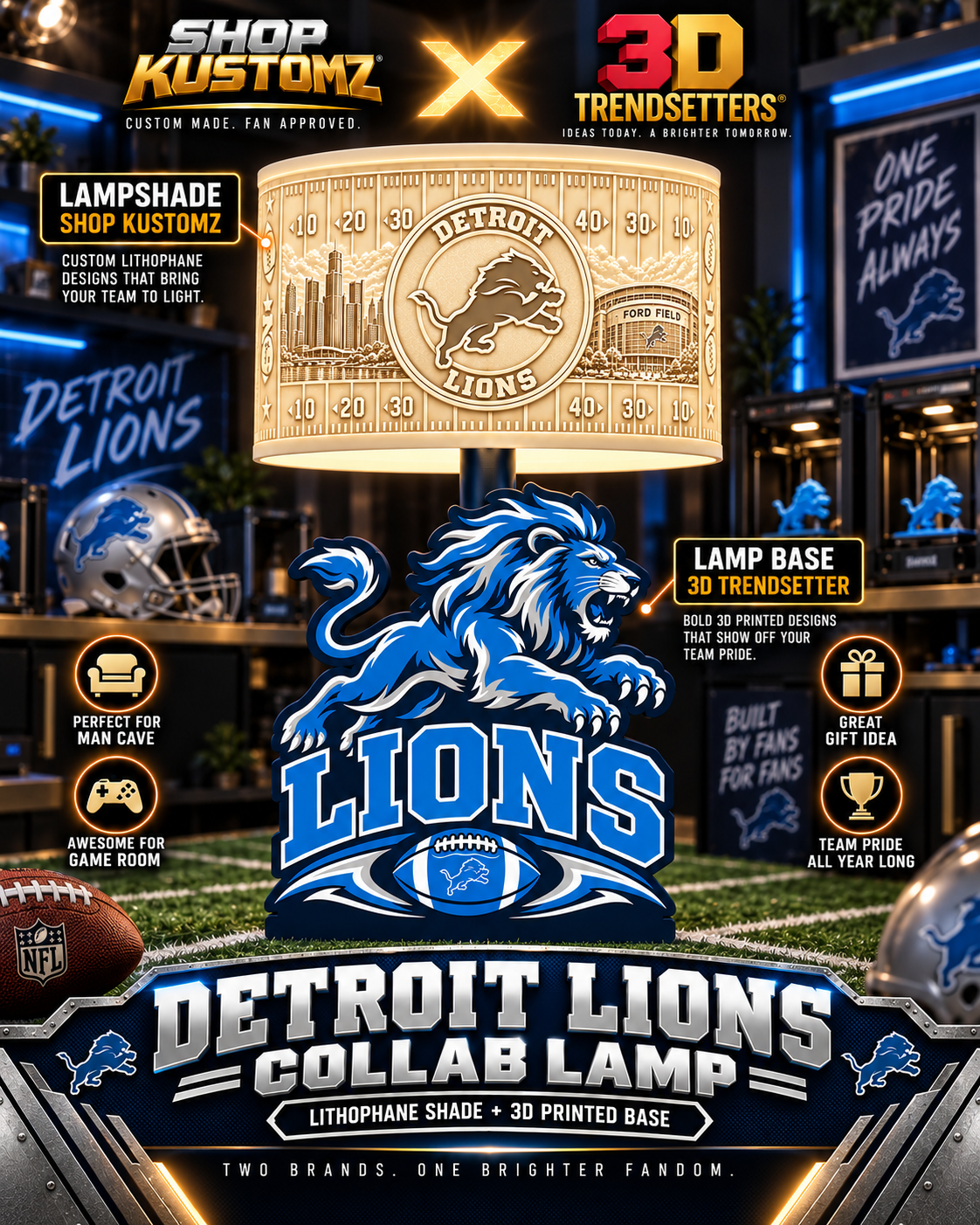 32-Team Football Lamp Shade Bundle| 32 3MF Files | Digital Download Sports Theme Inspired Lithophane Lampshade