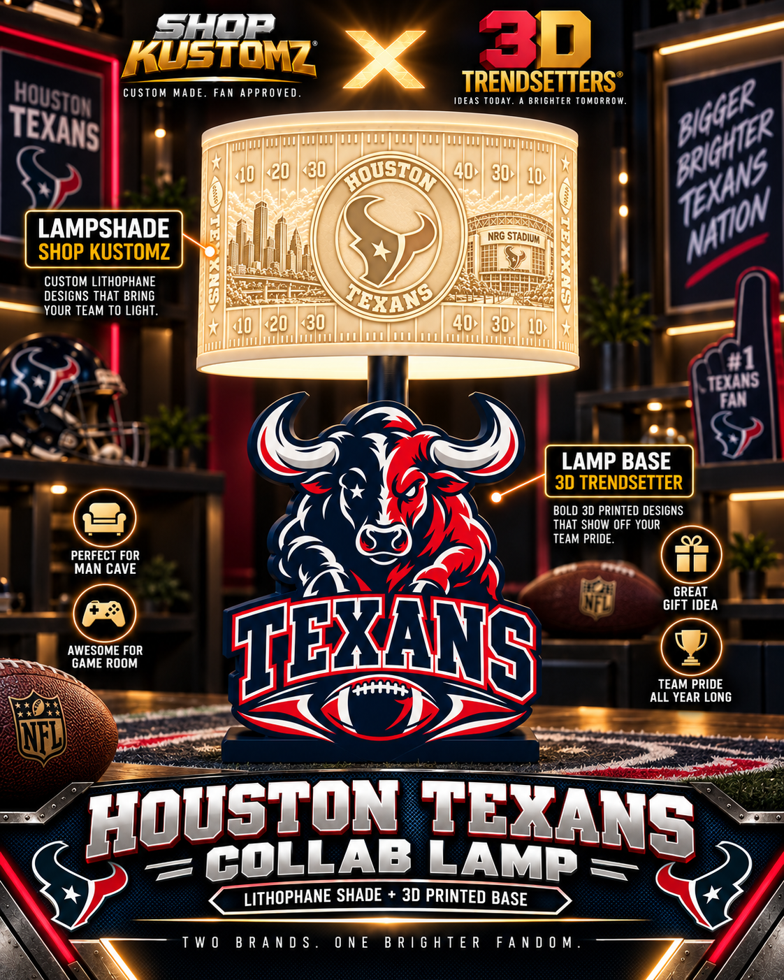 32-Team Football Lamp Shade Bundle| 32 3MF Files | Digital Download Sports Theme Inspired Lithophane Lampshade