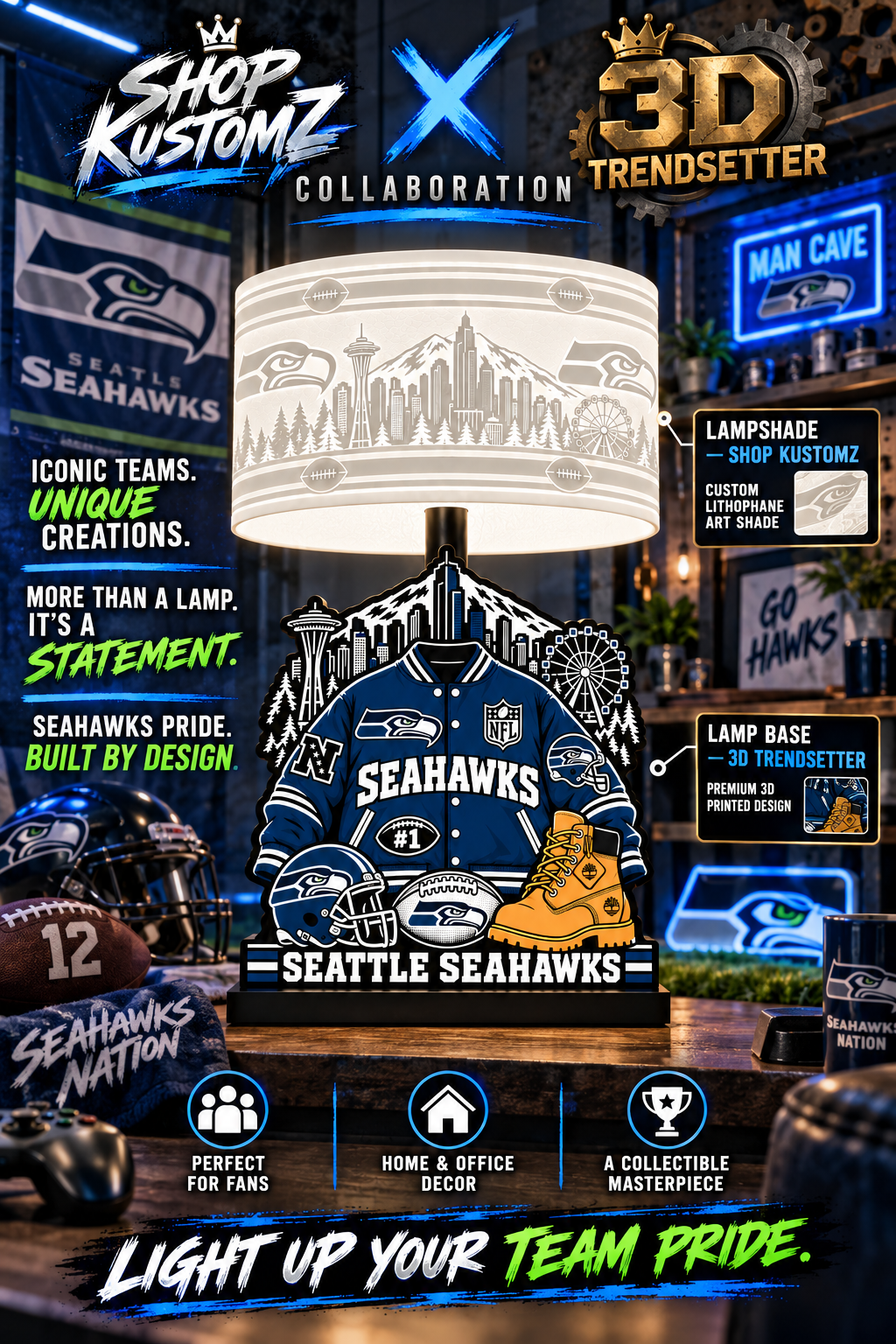 Varsity NFL LAMP SHADE ONLY | 3MF Digital Files | Full Bundle or Individual Teams