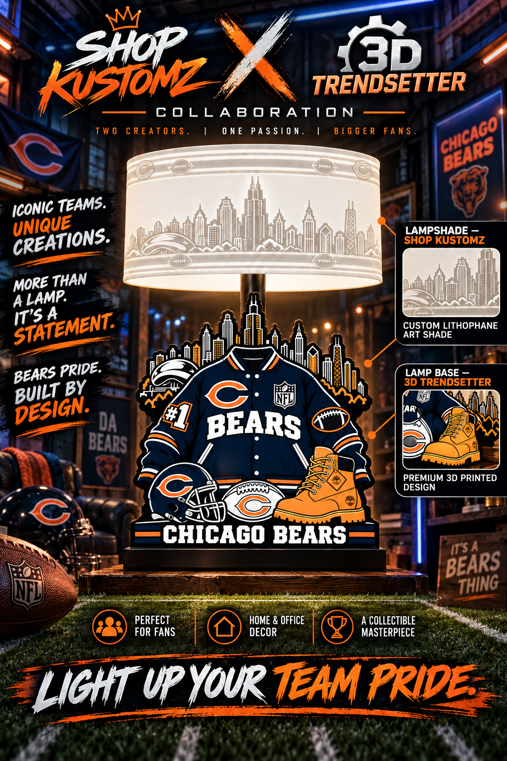 Varsity NFL LAMP SHADE ONLY | 3MF Digital Files | Full Bundle or Individual Teams