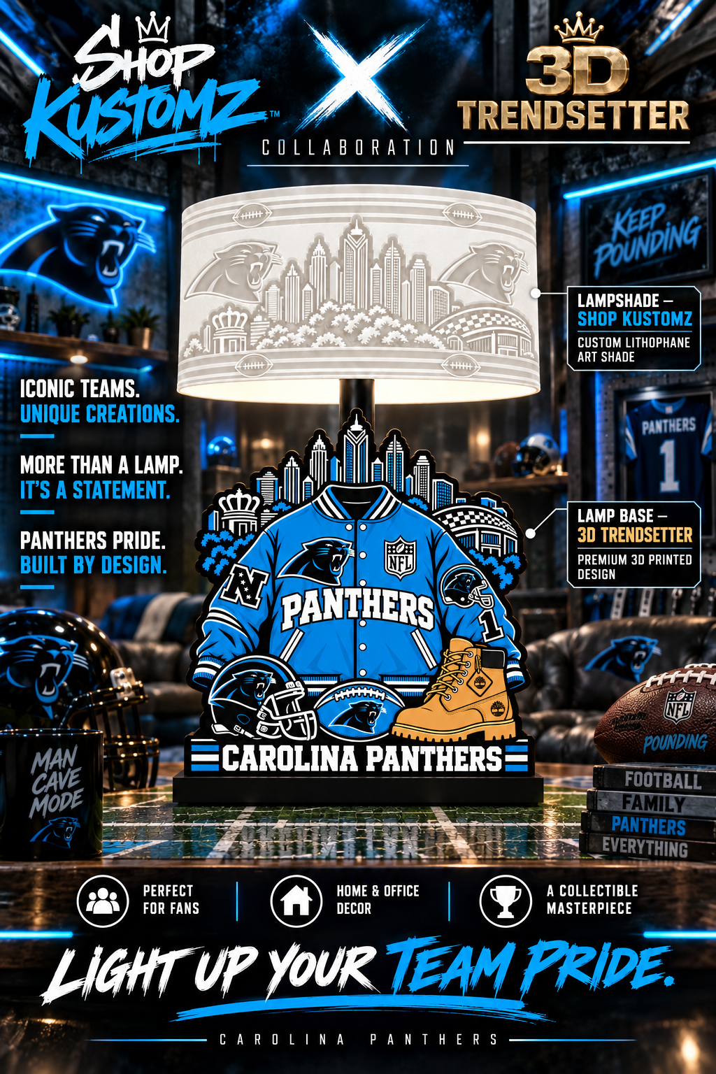 Varsity NFL LAMP SHADE ONLY | 3MF Digital Files | Full Bundle or Individual Teams
