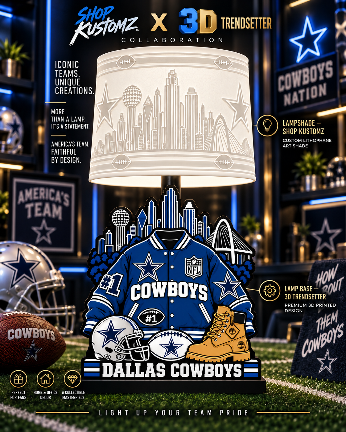Varsity NFL LAMP SHADE ONLY | 3MF Digital Files | Full Bundle or Individual Teams